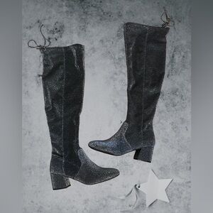 🩶Stretchy Sparkly Knee-High Boots🖤